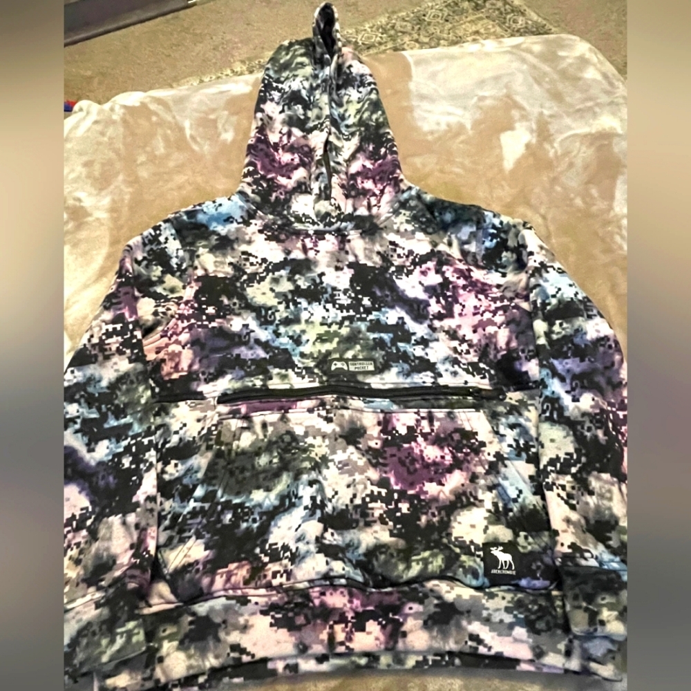 Abercrombie Kids Blue/black/grey/purple/white Camouflage Hoodie Kangaroo Pocket